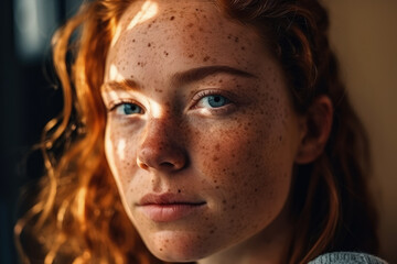 Vibrant Beauty: Studio Shot of Young Redheaded Girl with Freckles - Generative AI