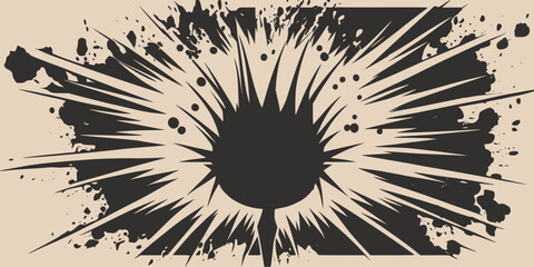 Vintage retroo cartonn comics ink abstract drawing texture background with huge atomic explosion. Graphic Vector