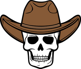 Human Skull with Cowboy Hat PNG Illustration