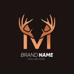 Letter M Deer Antlers Logo Design Vector Icon Graphic Illustration Background Template