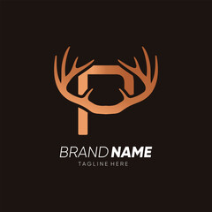 Letter P Deer Antlers Logo Design Vector Icon Graphic Illustration Background Template