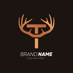 Letter T Deer Antlers Logo Design Vector Icon Graphic Illustration Background Template