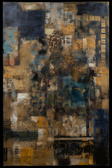 Urban Patchwork Symphony A Fusion of Grunge, Chicago Imagists, Eclectic Collage, and Blue-Sepia Masterpiece on a Grand Canvas AI generated