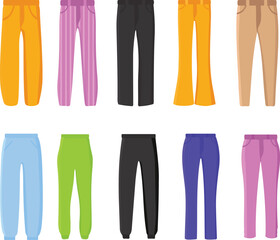 Set of colorful pants. Vector illustration isolated on a white background.