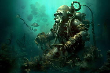 Fototapeta premium An underwater scene with a scuba diver Generative AI 