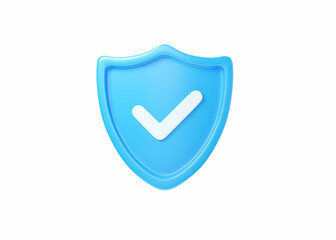 Shield 3d icon - cyber guard illustration, blockchain protect safety element and access blue symbol