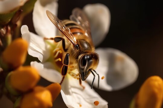 Nature's Harmony: Close-Up of a Bee Collecting Nectar, Celebrating Beauty and Pollination