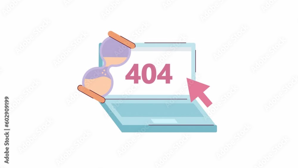 Poster loading laptop 404 error animation. notebook with hourglass and arrow cursor. empty state 4k video c