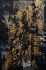 Industrial Elegance A Tapestry of Collages and Paint on a Vast Canvas, Bathed in Blue and Sepia AI generated