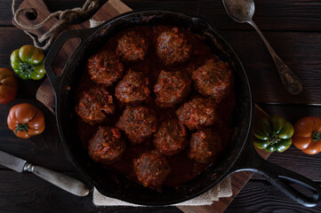 Italian meatballs with tomato sauce. Polpette alla napoletana