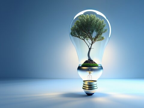 Nature and Technology Connection Light Bulb and Tree AI Generative