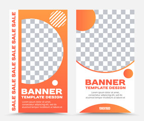 Design of vector banner templates in orange with circles and strokes