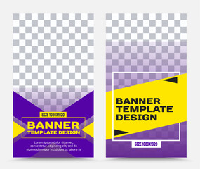 Design of vector banner templates in yellow blue lilac with cross parallelogram