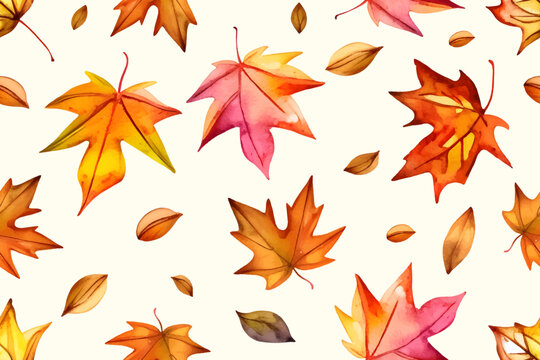 seamless pattern with watercolor autumn leaves, vector