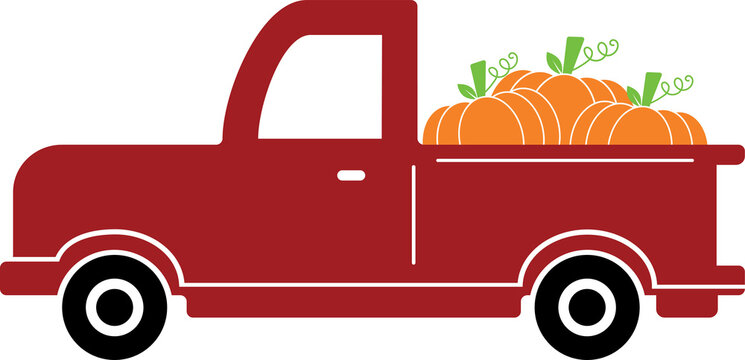 red truck with pumpkins clip art preview