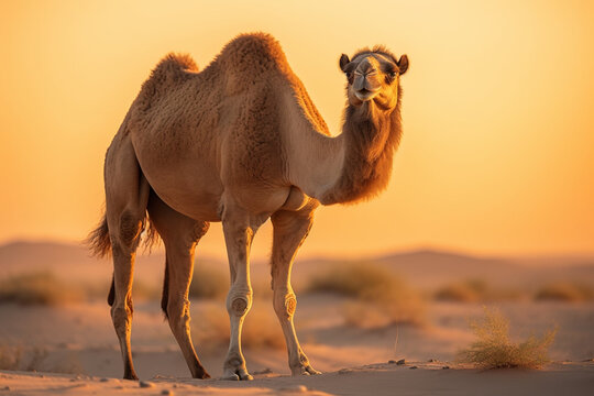 A bactrian camel in the desert