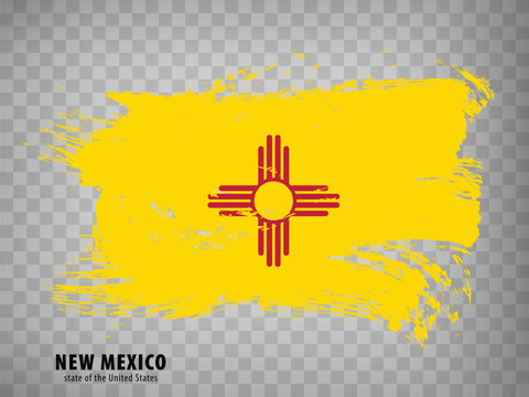 Flag of New Mexico from brush strokes. United States of America.  Flag New Mexico with title on transparent background for your web site design,  app, UI. Stock vector.  EPS10.