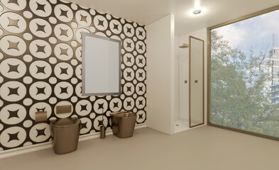 Modern bathroom including bath and sink. 3D rendering.