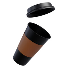 Black paper coffee cup and black lid in the air