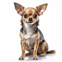 Chihuahua puppy sitting and looking at camera isolated on white background. generative AI