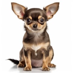 brown Chihuahua puppy sitting and looking at camera on white background. generative AI
