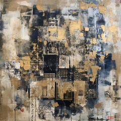 Multimedia Fusion A Tapestry of Urban Artistry in Gold and Blue Hues AI generated