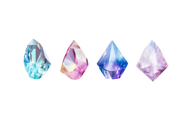 A collection of images of diamonds of various geometric shapes, colors and sizes.Glass shiny crystals with different shades reflecting light.Vector realistic set of glow gemstone or colorful ice.