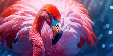 AI Generated. AI Generative.  Pink color cute flamingo bird. Vacation rest party vibe.Graphic Art - obrazy, fototapety, plakaty