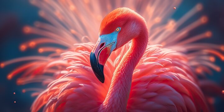 AI Generated. AI Generative.  Pink color cute flamingo bird. Vacation rest party vibe.Graphic Art