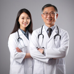 Fototapeta premium portrait of 2 smiling doctors in white coats