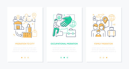 Migration to city - line design style banners set