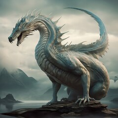 The Colossus of Frost: A Massive White Dragon on the Rocks