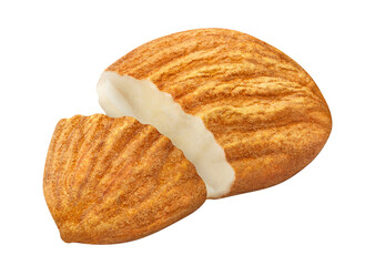 Delicious almond broken in half cut out