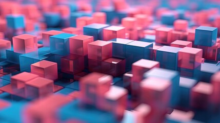 Obraz premium 3d rendering of abstract background with cubes in blue and pink colors.Generative Ai