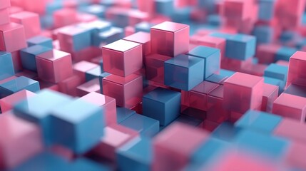 Obraz premium 3d rendering of abstract background with cubes in blue and pink colors.Generative Ai