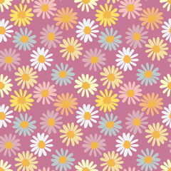 Seamless daisies pattern, Garden endless print, Summer blossom background, Flower wallpaper, Groovy daisy backdrop, Trendy floral design