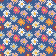 Seamless daisies pattern, Garden endless print, Summer blossom background, Flower wallpaper, Groovy daisy backdrop, Trendy floral design