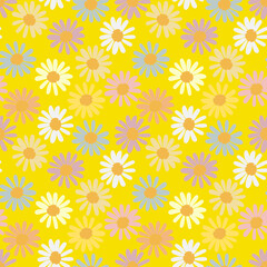 Seamless daisies pattern, Garden endless print, Summer blossom background, Flower wallpaper, Groovy daisy backdrop, Trendy floral design