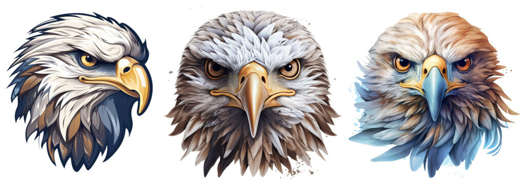 illustration of a powerful, majestic eagle head on transparent background