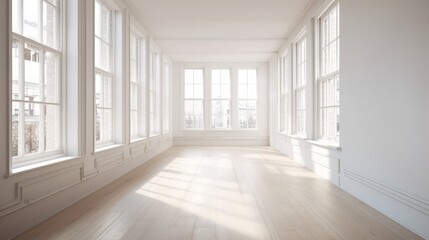 Obraz premium white apartment empty room no furniture clean space interior daylight,image ai generate