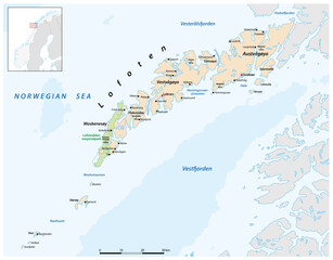 Vector map of the Norwegian archipelago Lofoten