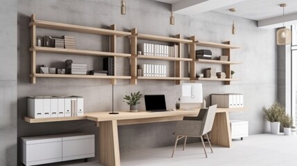 home interior design white and clean minimal study room sofa clear light day time nature earth tone material scheme colour image, image ai generate