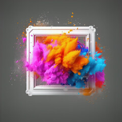Fototapeta na wymiar Square white frame with colorful powder paint explosion generative ai