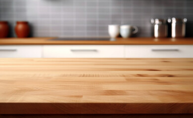 Wooden table top in a kitchen generative ai