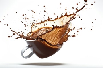 AI generated image of coffee splash over white