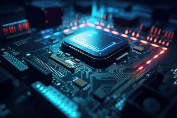 Fototapeta na wymiar Central Computer Processors CPU concept. Motherboard digital chip. Integrated communication processor. AI generative