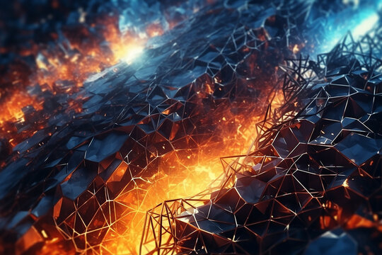 Aufgerissenes metallisches Hexagonnetz mit feurigen Farben