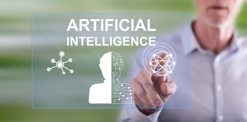 Man touching an artificial intelligence concept