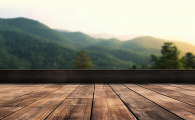 Wooden deck terrace balcony mountain generative ai