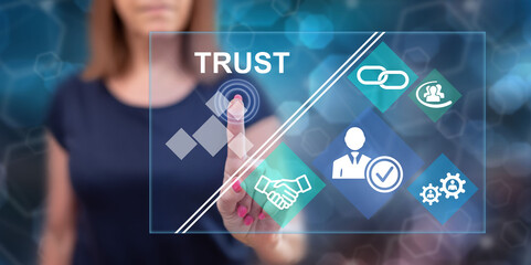 Woman touching a trust concept